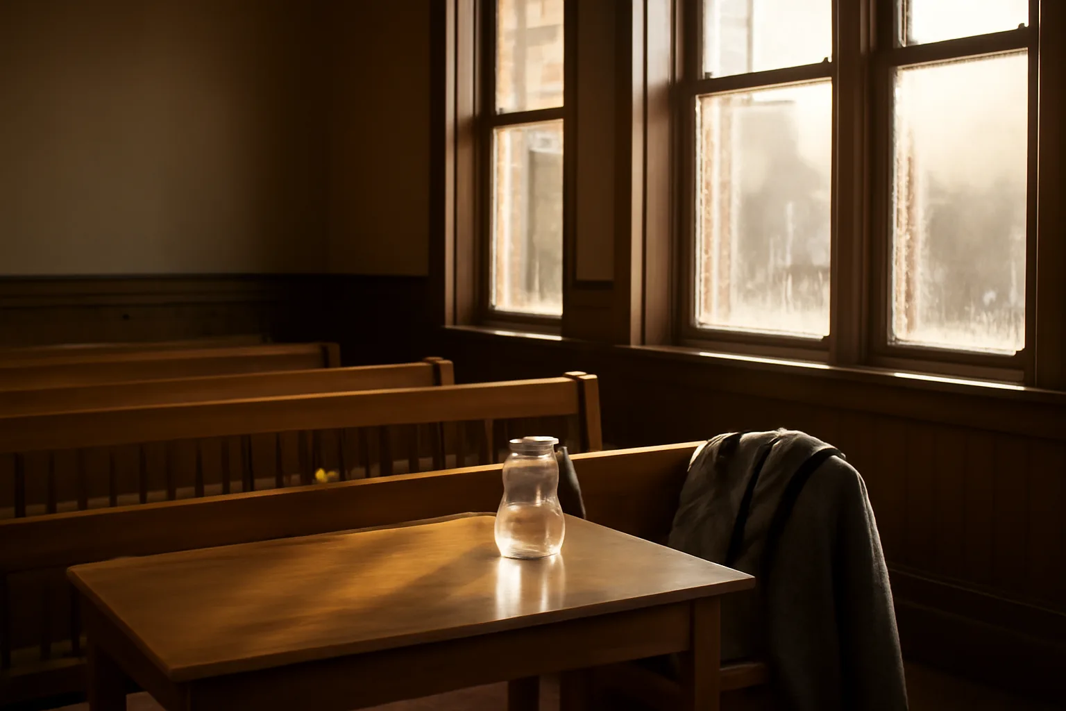 Winter light in an empty Alaska courtroom used for interpreter hearings