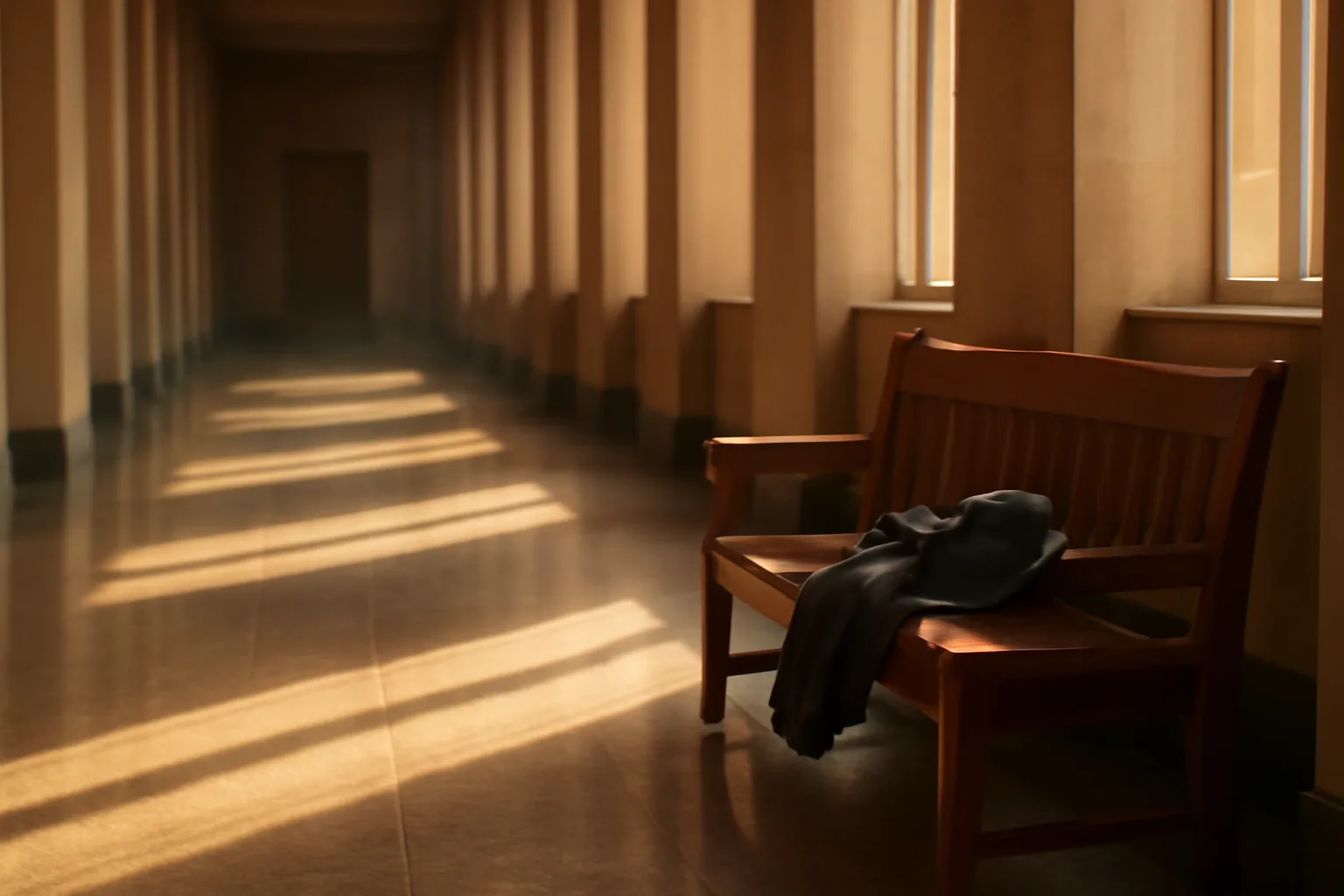 Sunlit empty Phoenix courthouse hallway for court translator work