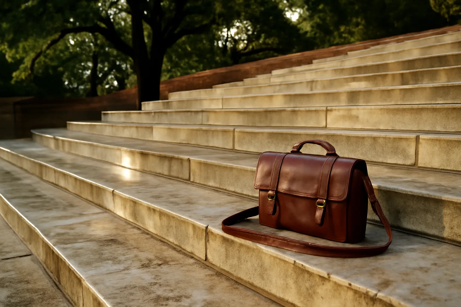 Wet Montgomery civic steps and satchel after court translator work